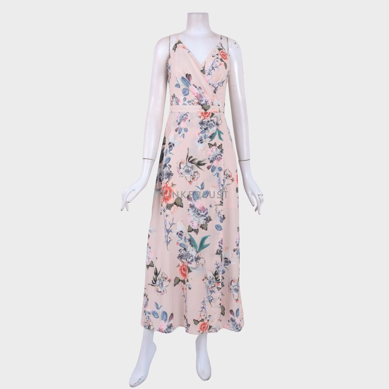 MDS Soft Pink Floral Slit Long Dress