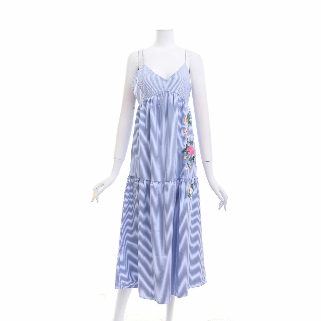 Stradivarius Blue & White Stripes Midi Dress