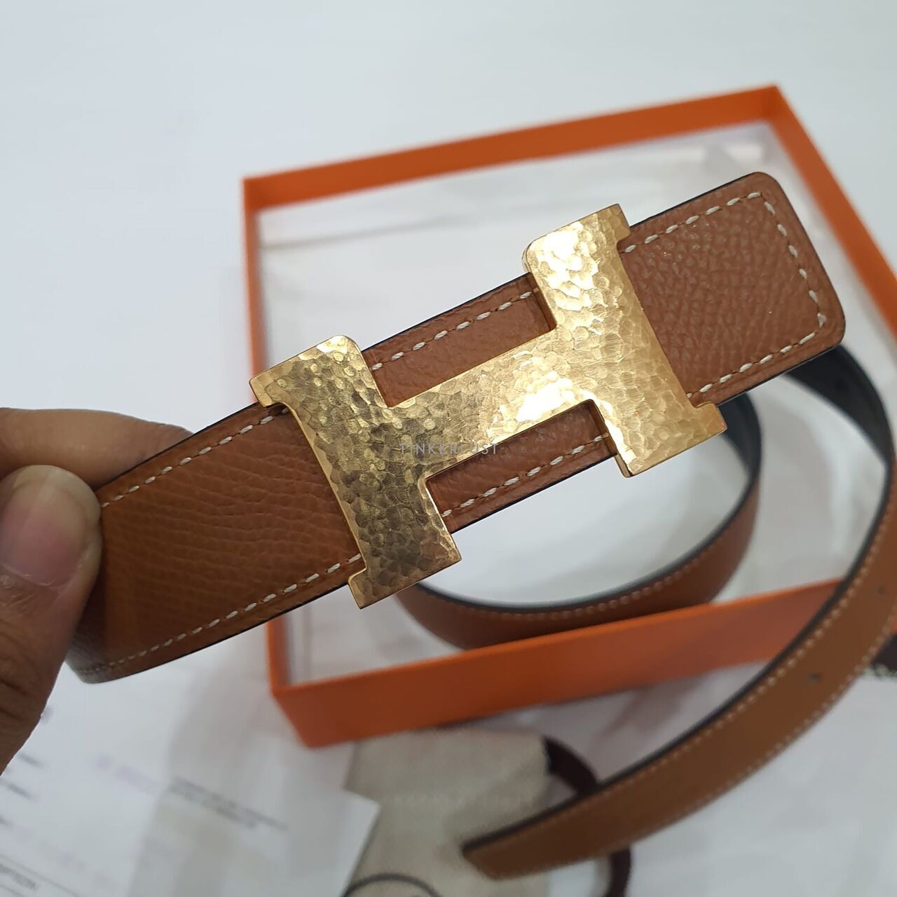 Hermes 24mm Black & Gold GHW #U Belt	