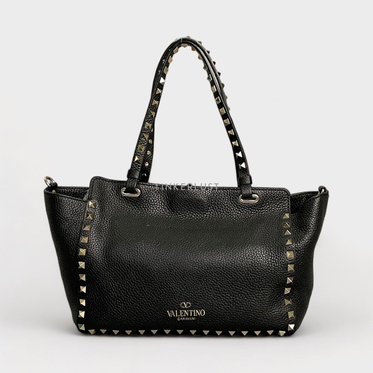 Valentino Rockstud Small Black Grained Calfskin GHW Tote Bag