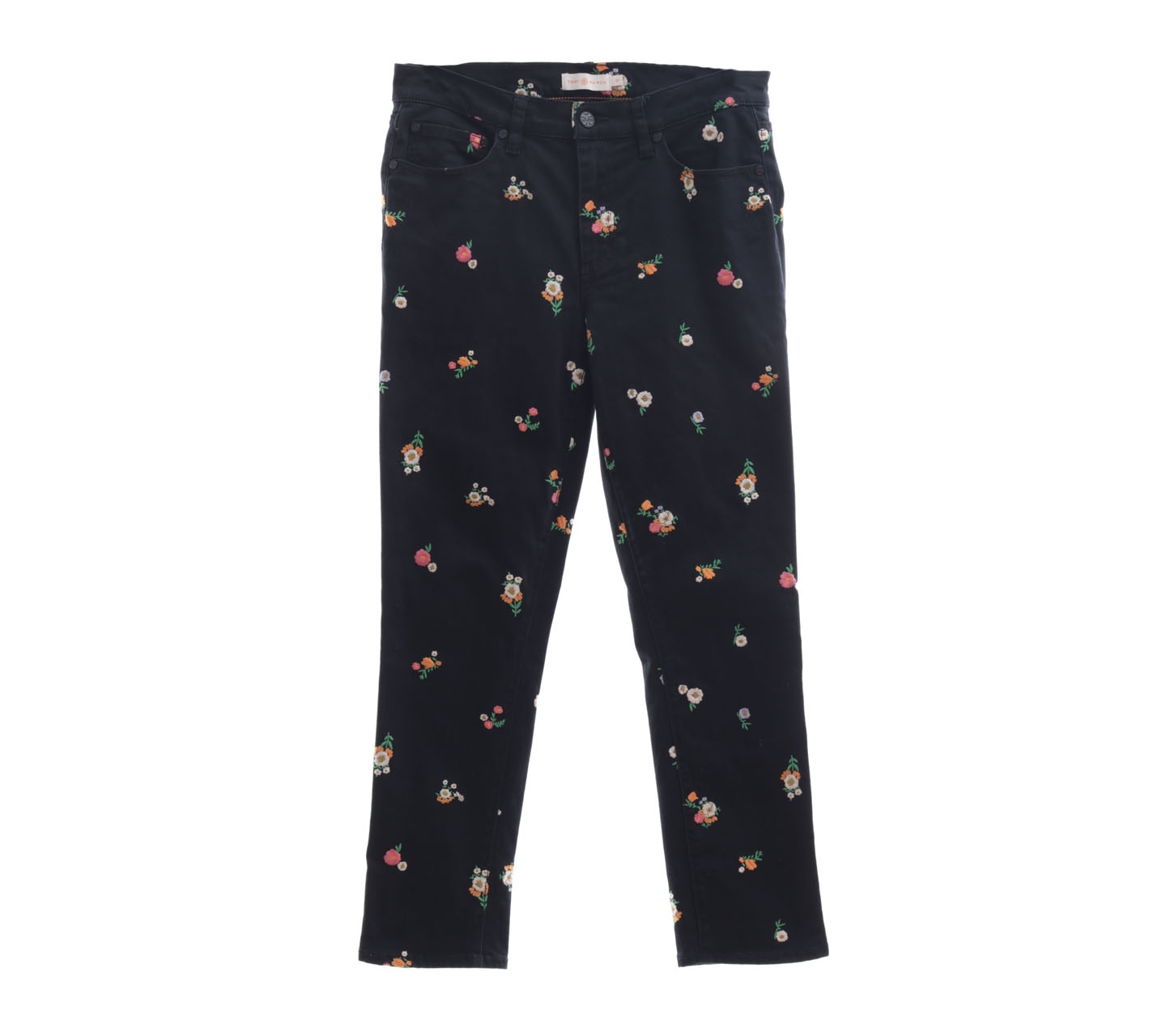  Tory burch Black Embroidery Floral Long Pants