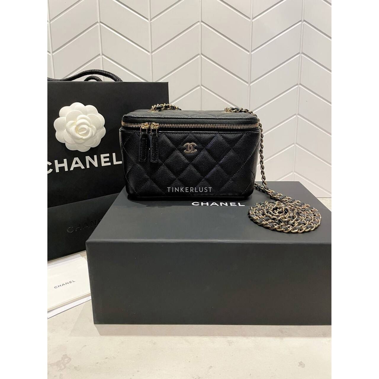 Chanel Vanity Rectangle Black Chip LGHW Sling Bag