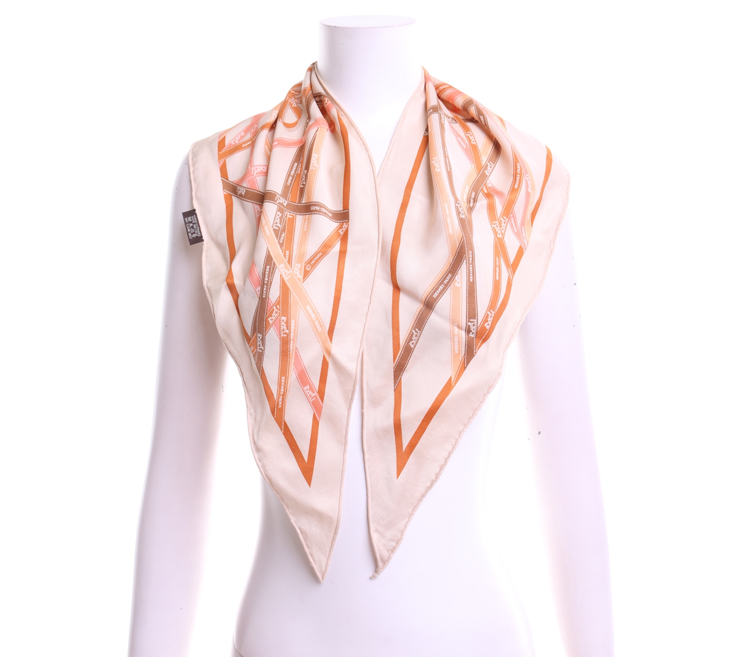Hermes Light Brown Plisse Silk Handkerchief Scarf