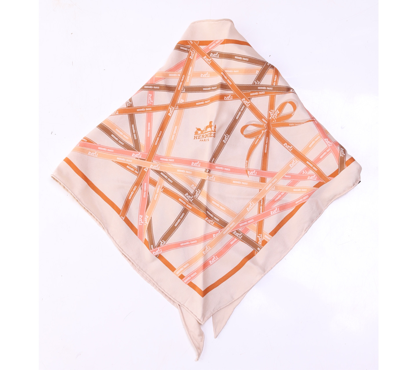 Hermes Light Brown Plisse Silk Handkerchief Scarf