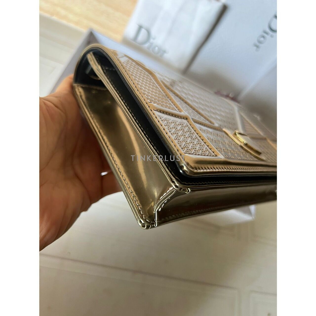 Christian Dior Diorama Metallic Gold Micro Cannage GHW Sling Bag