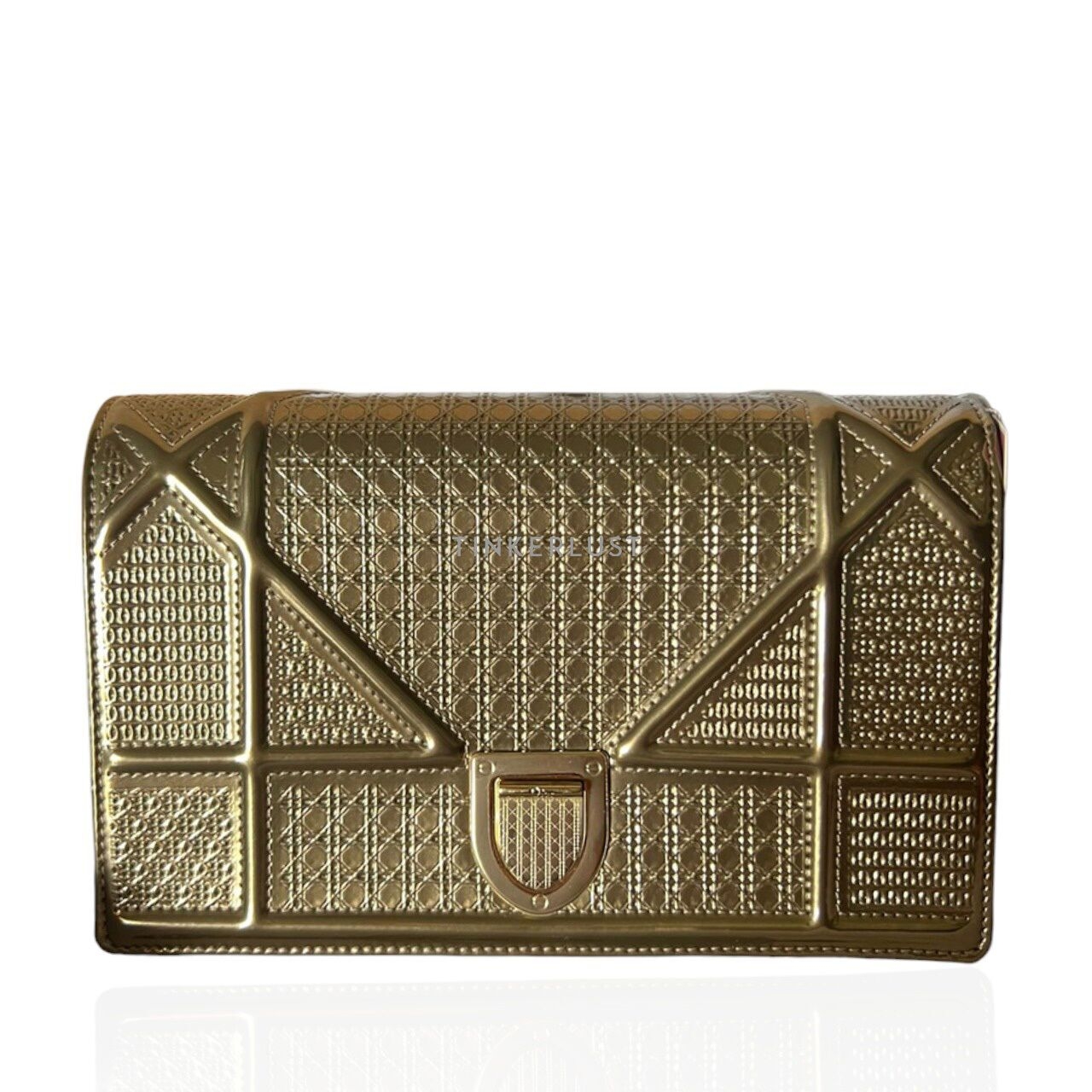 Christian Dior Diorama Metallic Gold Micro Cannage GHW Sling Bag