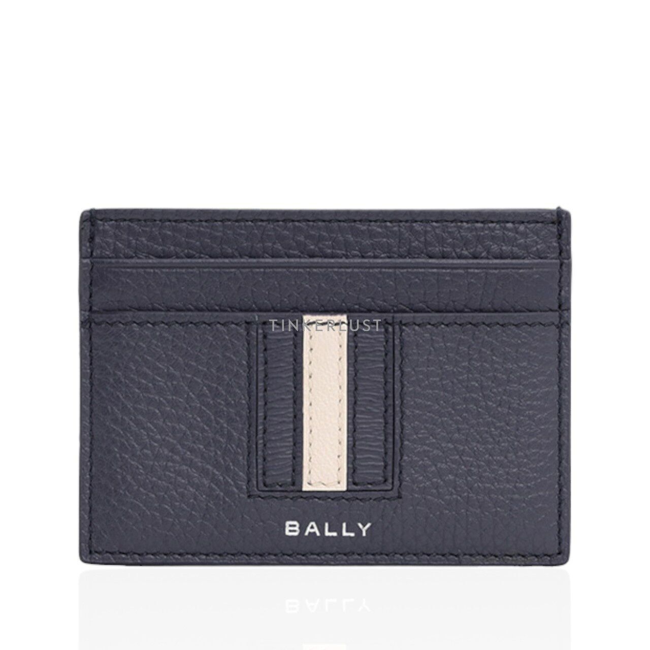 Bally Ribbon Card Holder in Midnight Blue Grained Leather Wallet