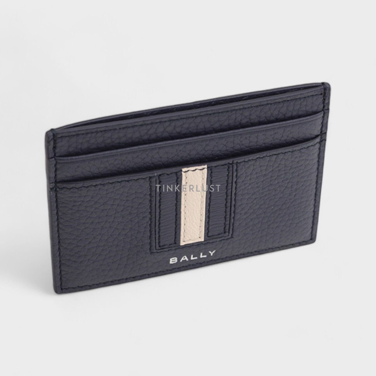Bally Ribbon Card Holder in Midnight Blue Grained Leather Wallet