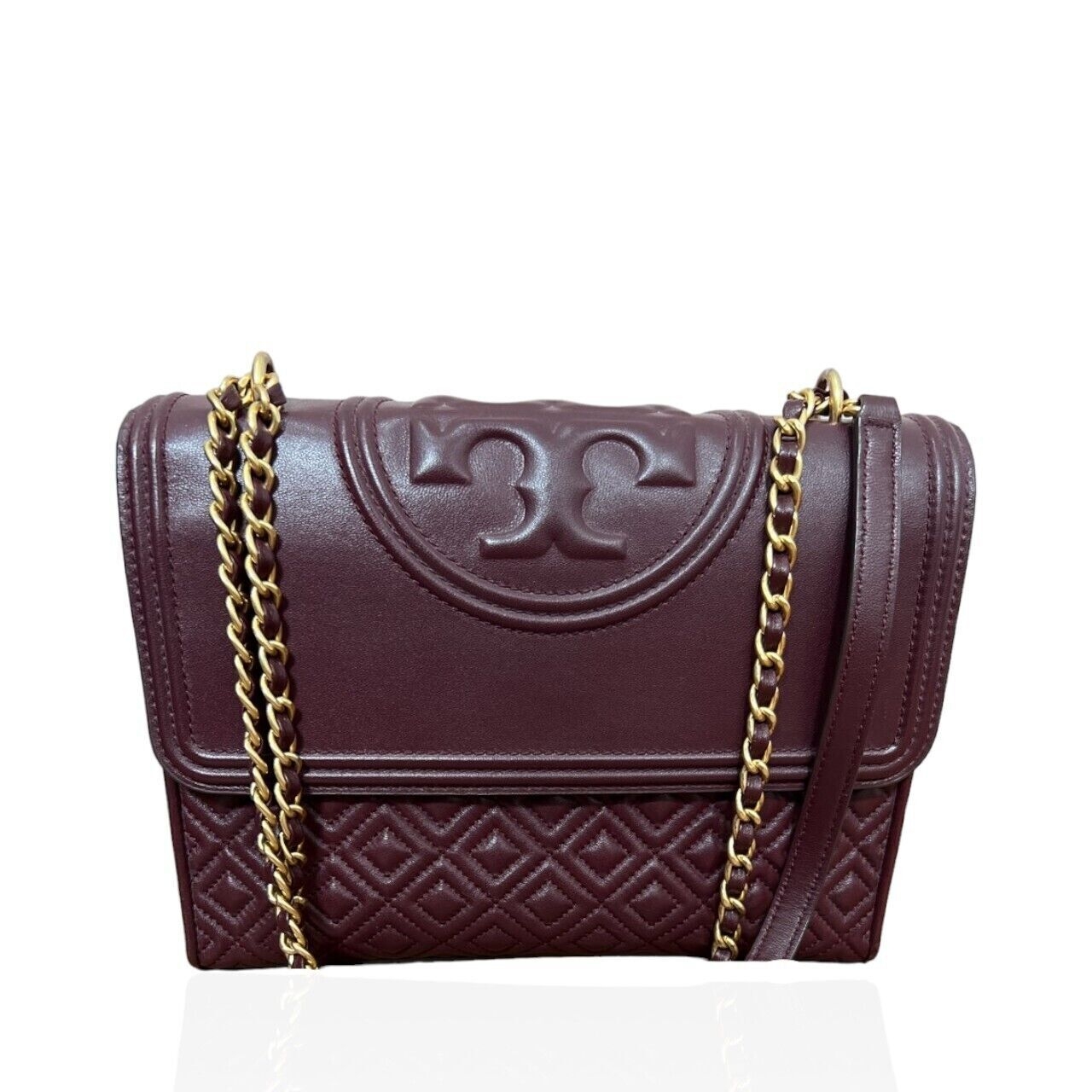 Tory Burch Fleming Convertible Claret Leather GHW Shoulder Bag