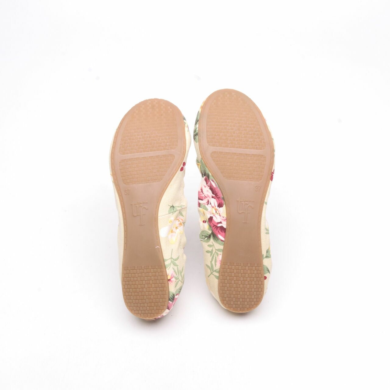 Zara Cream Floral Flats Shoes