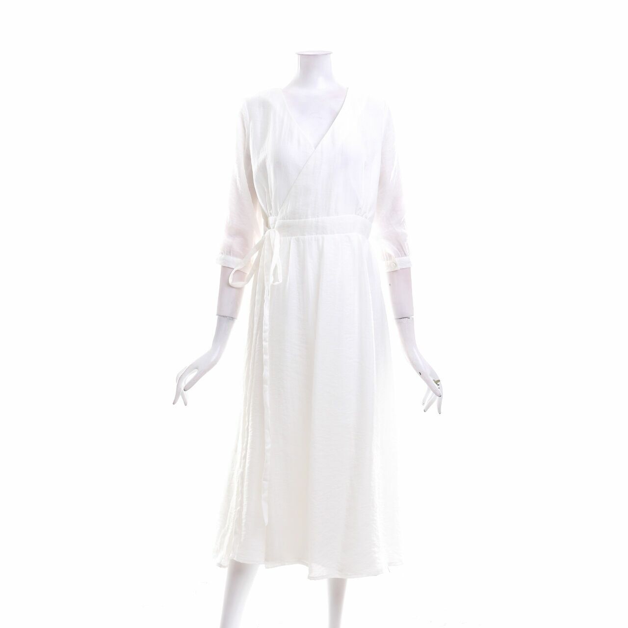Cloth Inc Off White Wrap Midi Dress
