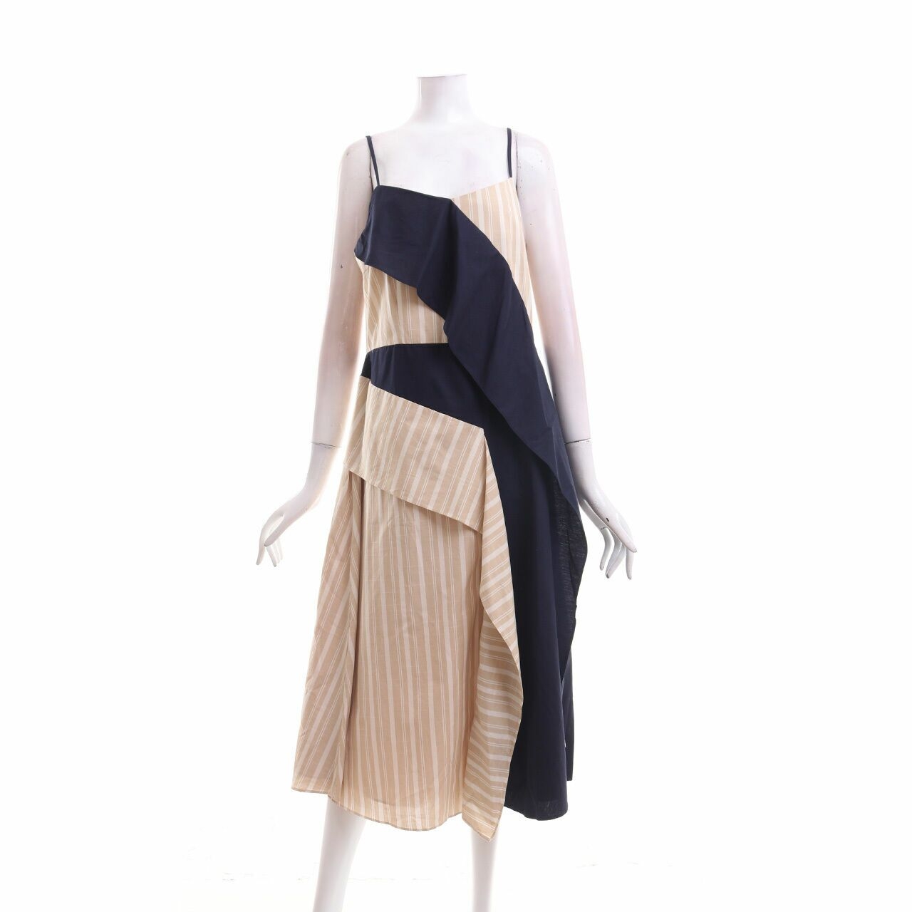 Cotton Ink Brown & Navy Stripes Midi Dress