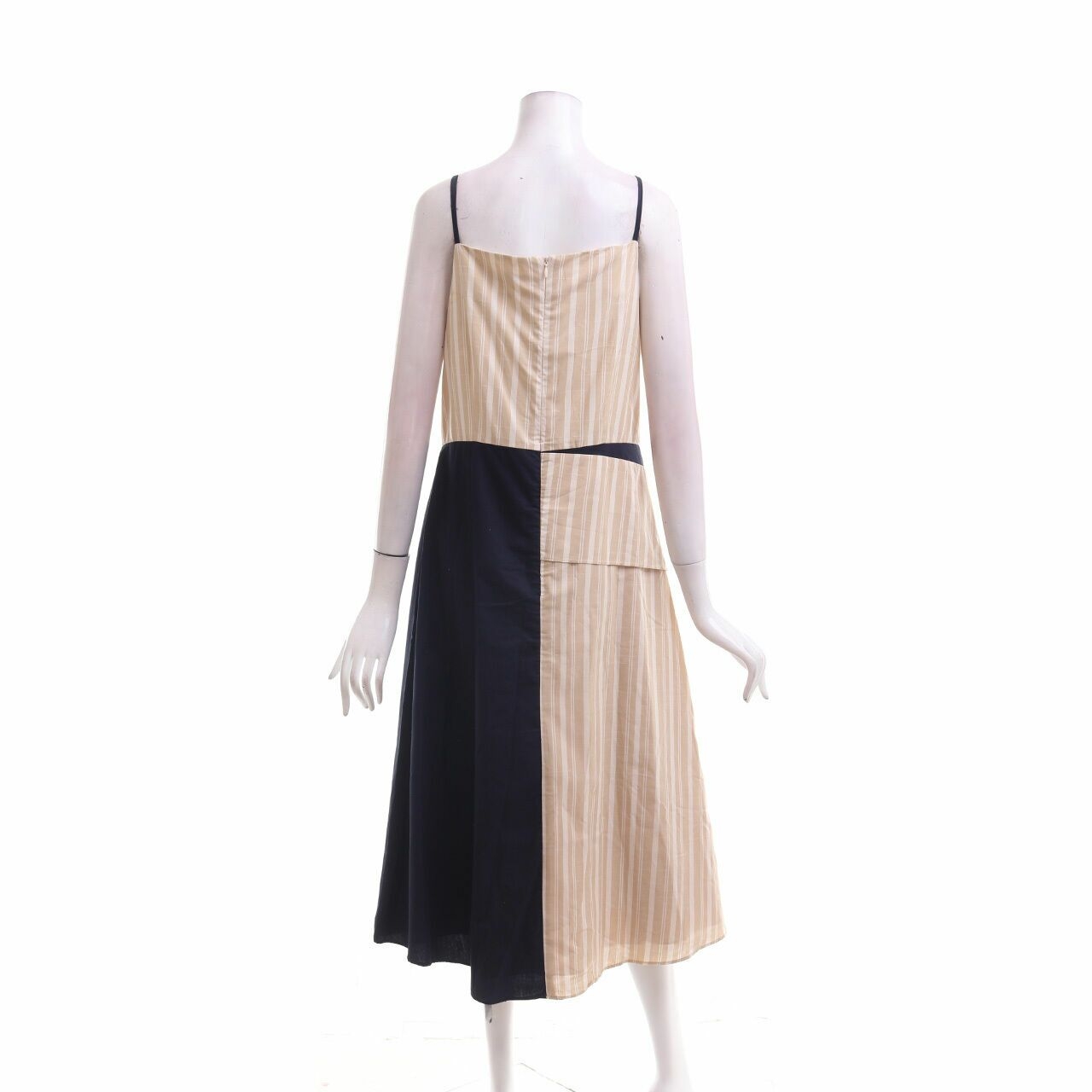 Cotton Ink Brown & Navy Stripes Midi Dress