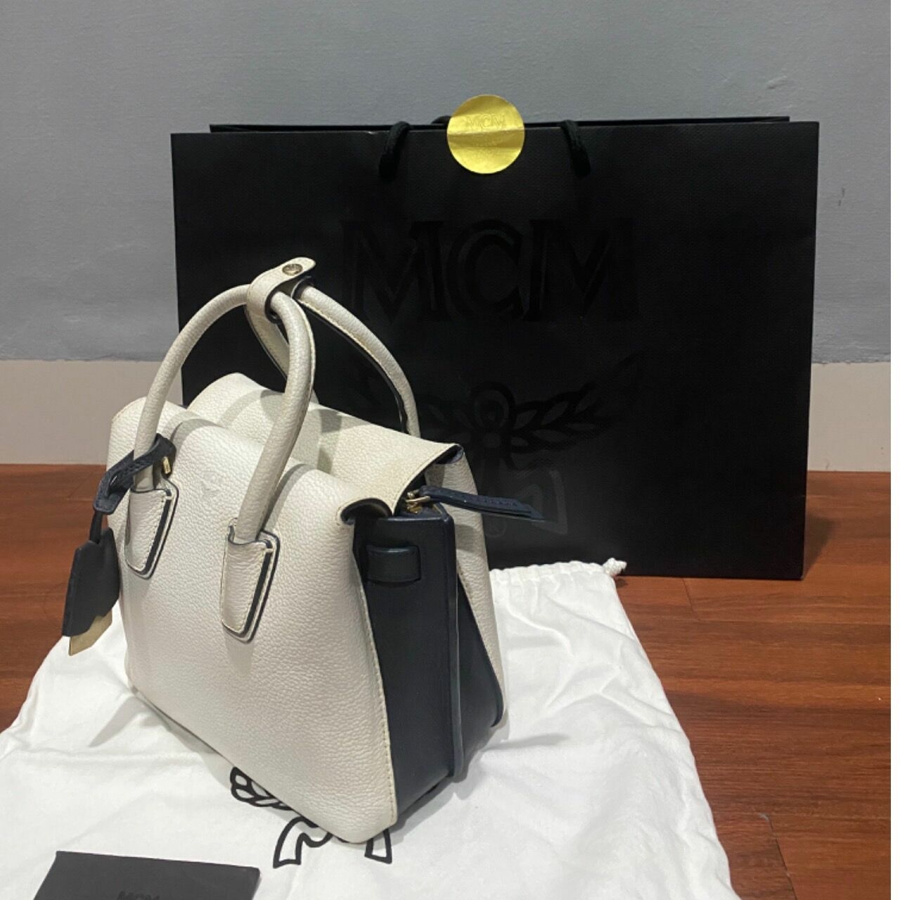 Mcm Navy & White Handbag