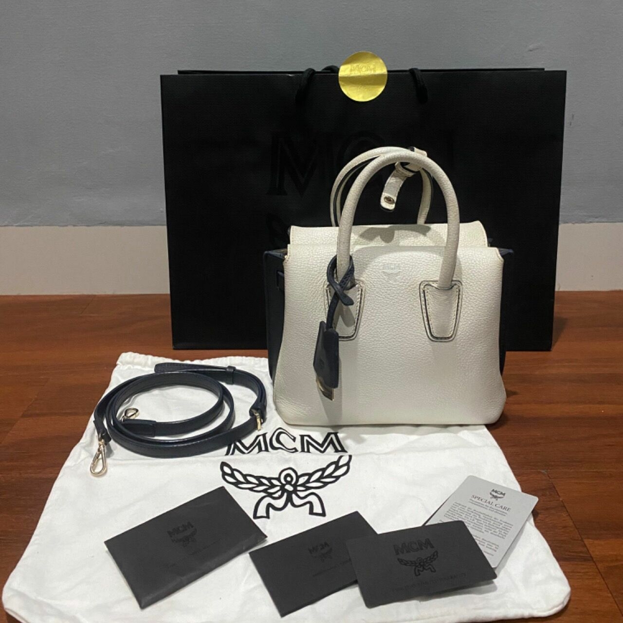 Mcm Navy & White Handbag