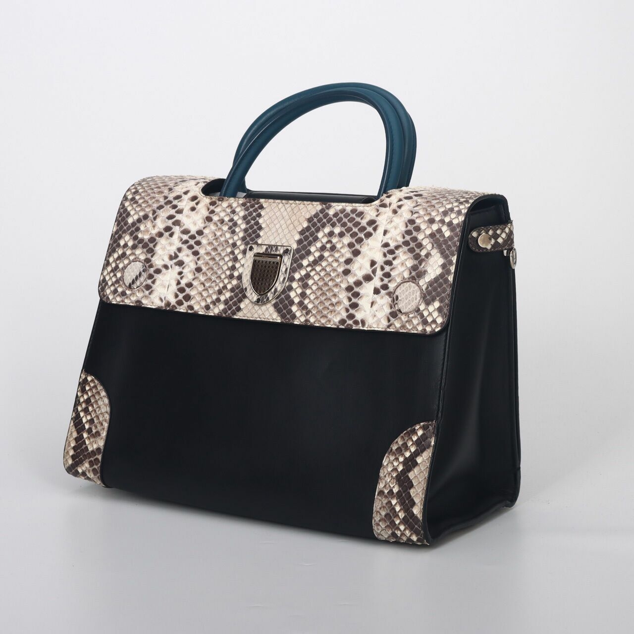Christian Dior Diorever Python Black & Teal Satchel Bag