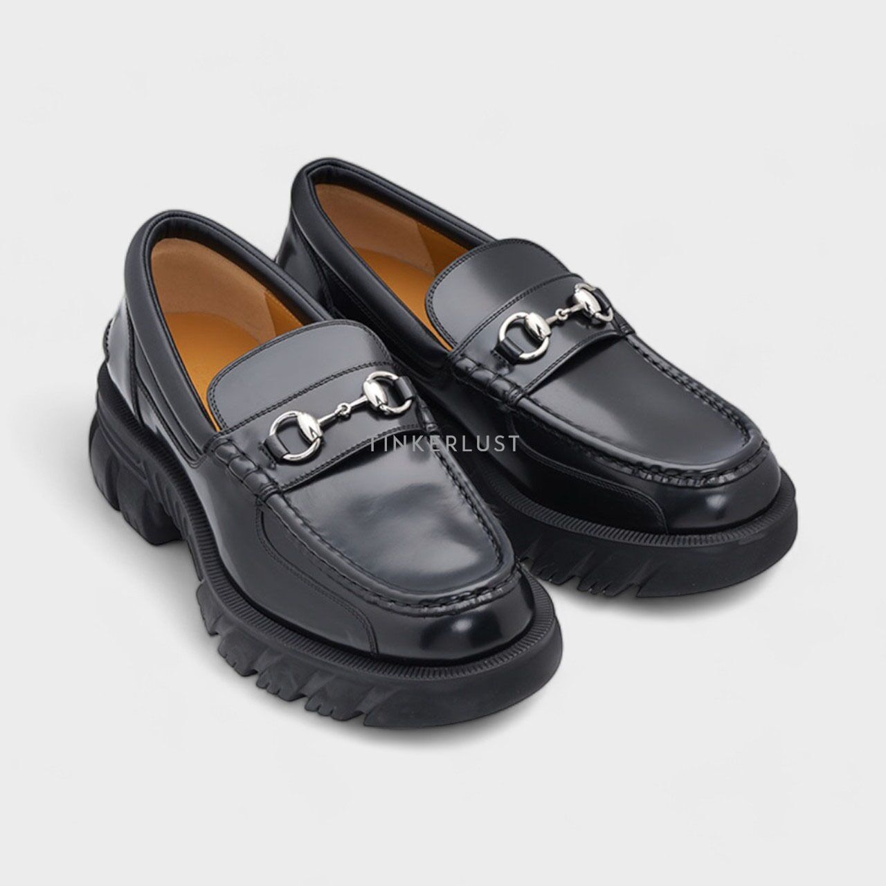 Gucci Men Horsebit Rubber Sole Loafers 40mm in Black Smooth Leather SHW Oxfords