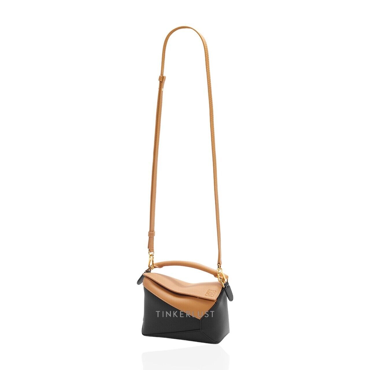 Loewe Mini Puzzle Bag in Warm Desert/Black Classic Calfskin Satchel Bag
