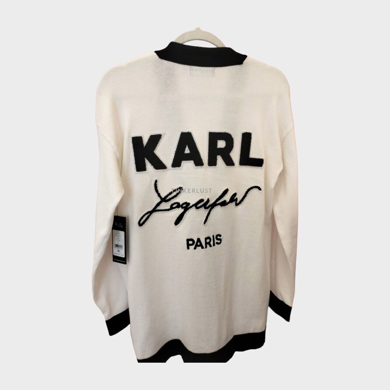 Karl Lagerfeld With Two Pockets in White Ivory & Black Cardigan
