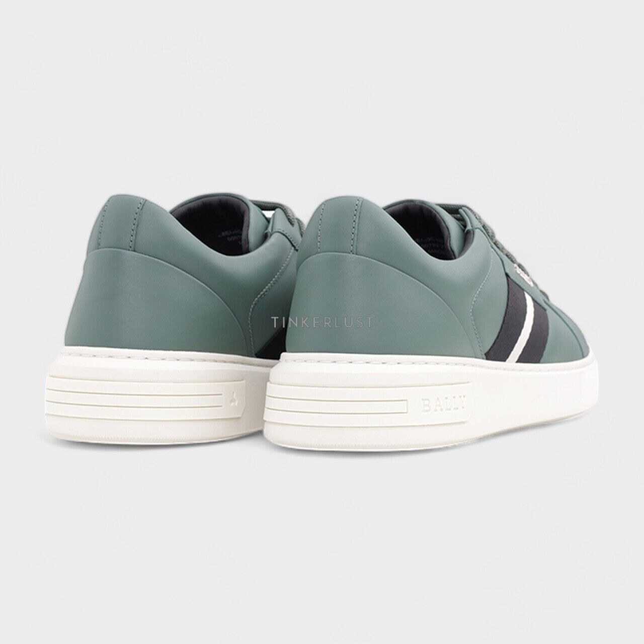 Bally Men Moony Sage Leather with Striped Sneakers