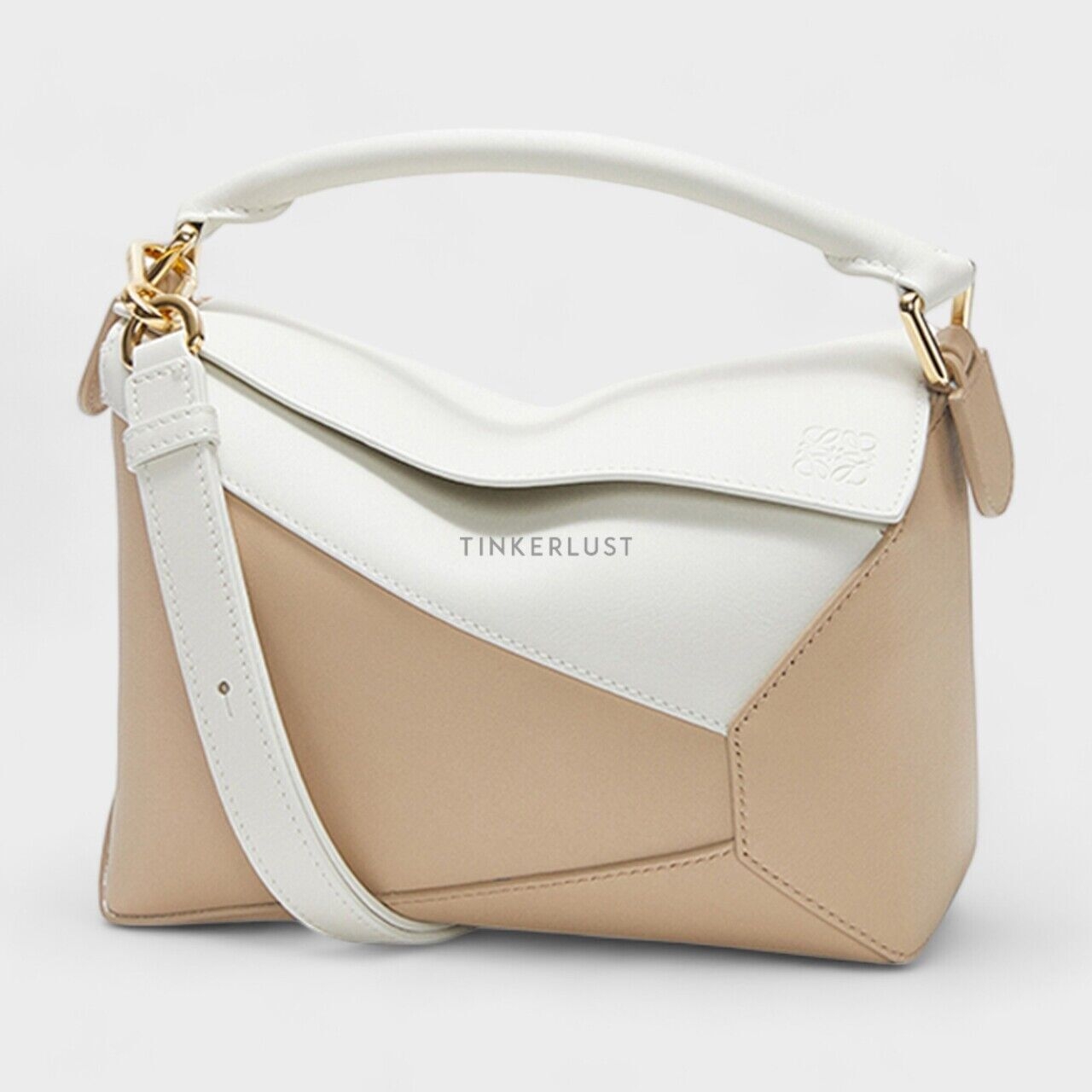 Loewe Small Puzzle Bag in Soft White/Paper Craft Classic Calfskin Satchel Bag