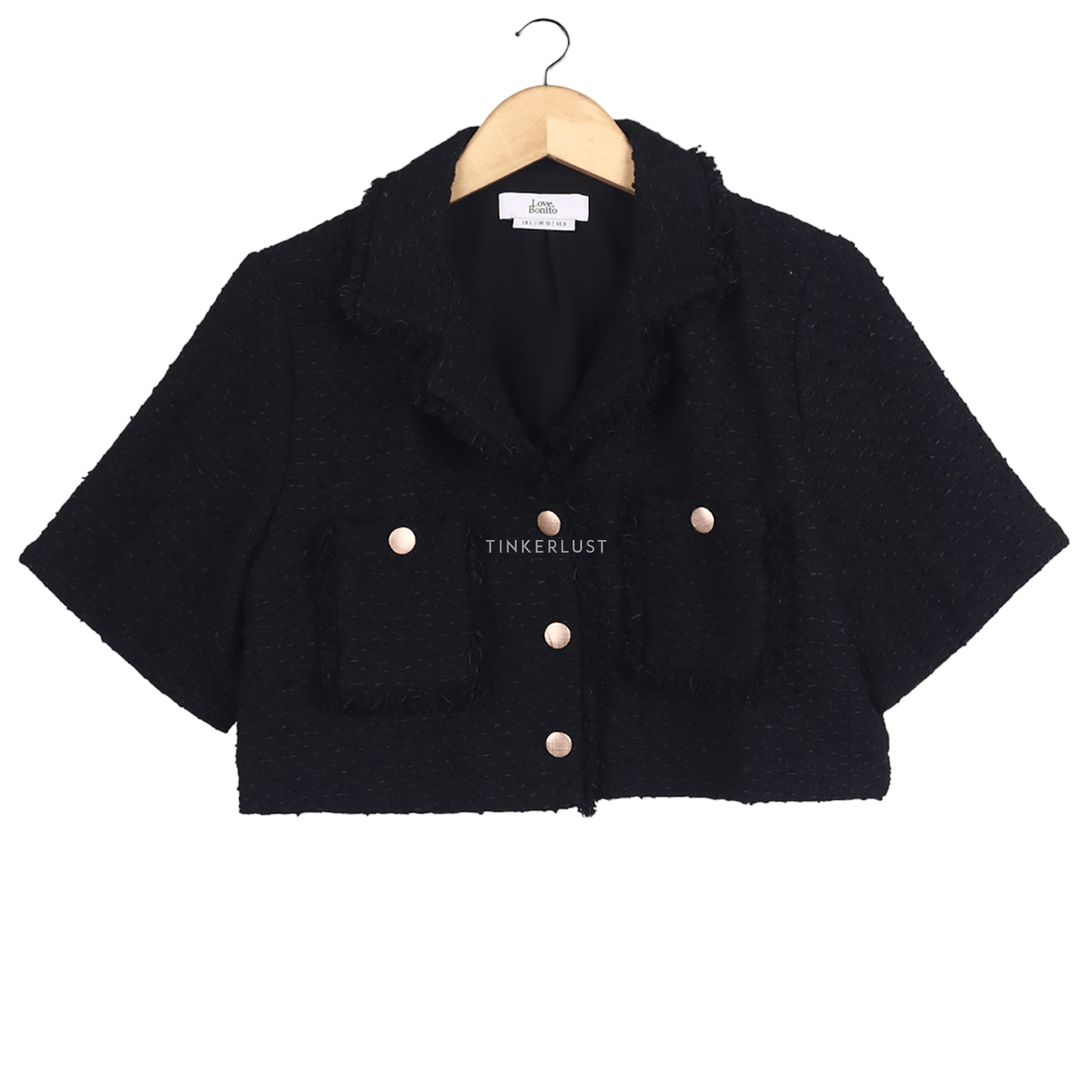 Love, Bonito Lannie Tweed Black Cropped Shirt/Outer