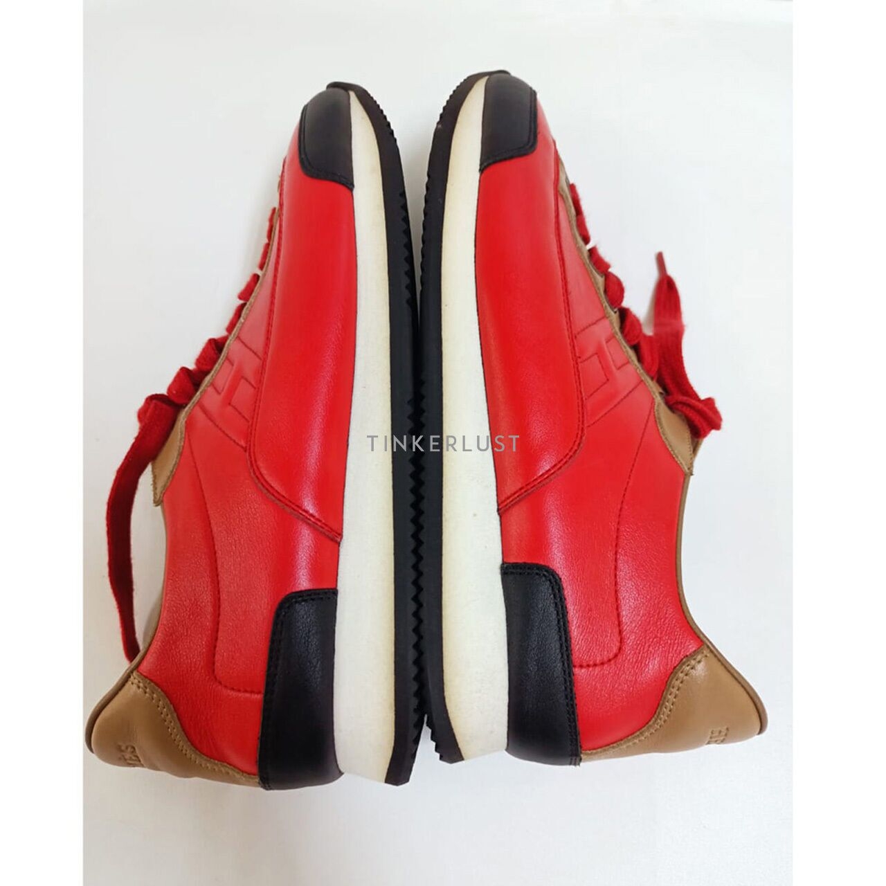 Hermes Red Brown Multicolor Leather Sneakers