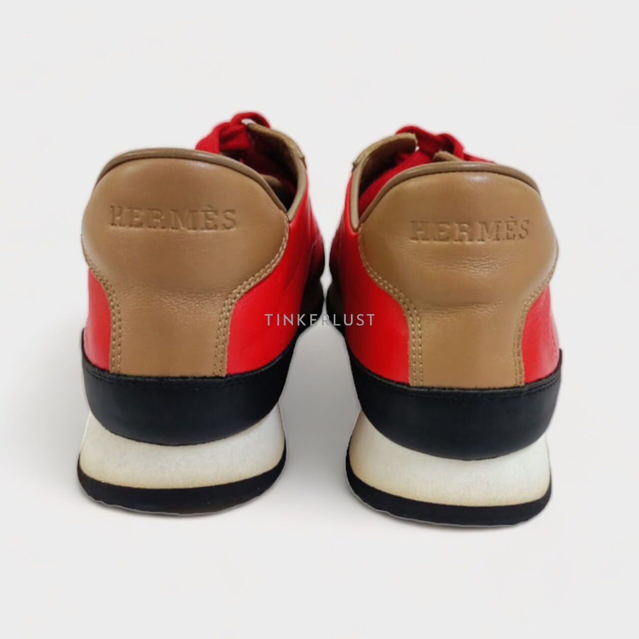 Hermes Red Brown Multicolor Leather Sneakers