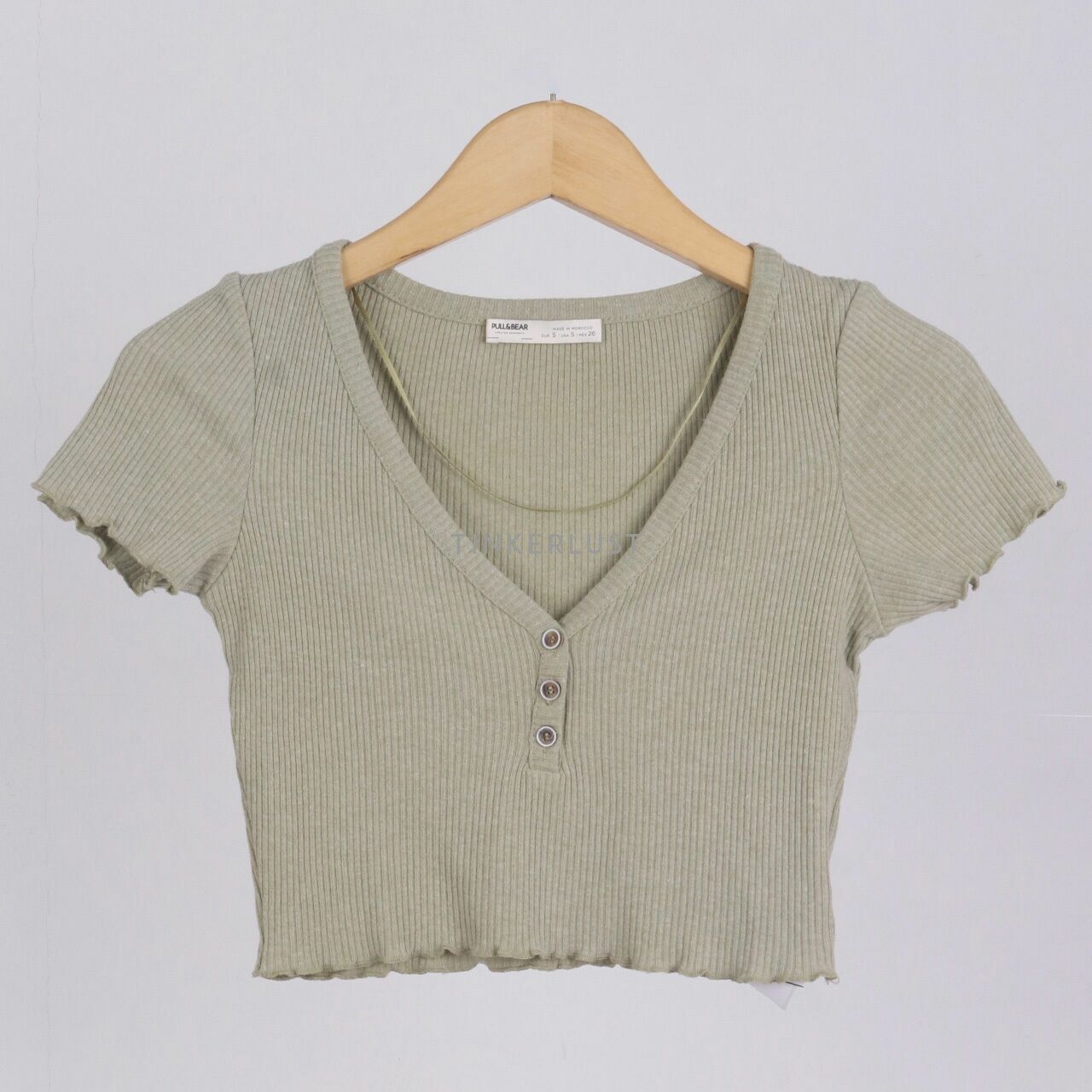Pull & Bear Sage Green Blouse Cropped