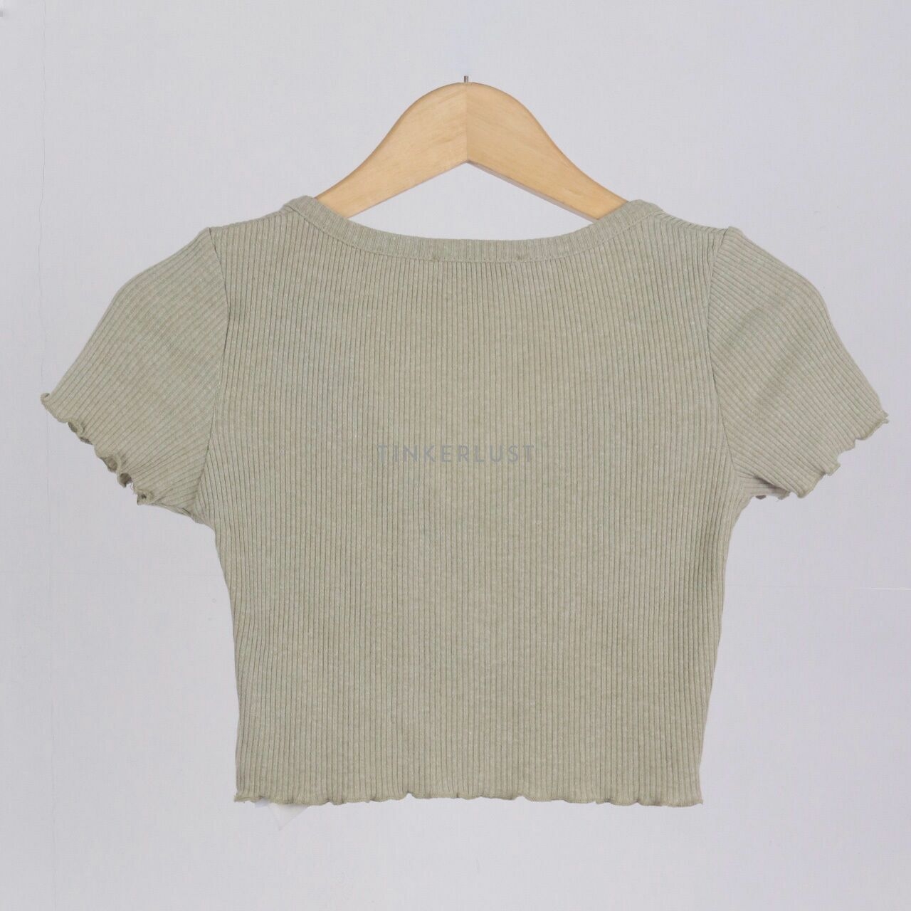 Pull & Bear Sage Green Blouse Cropped