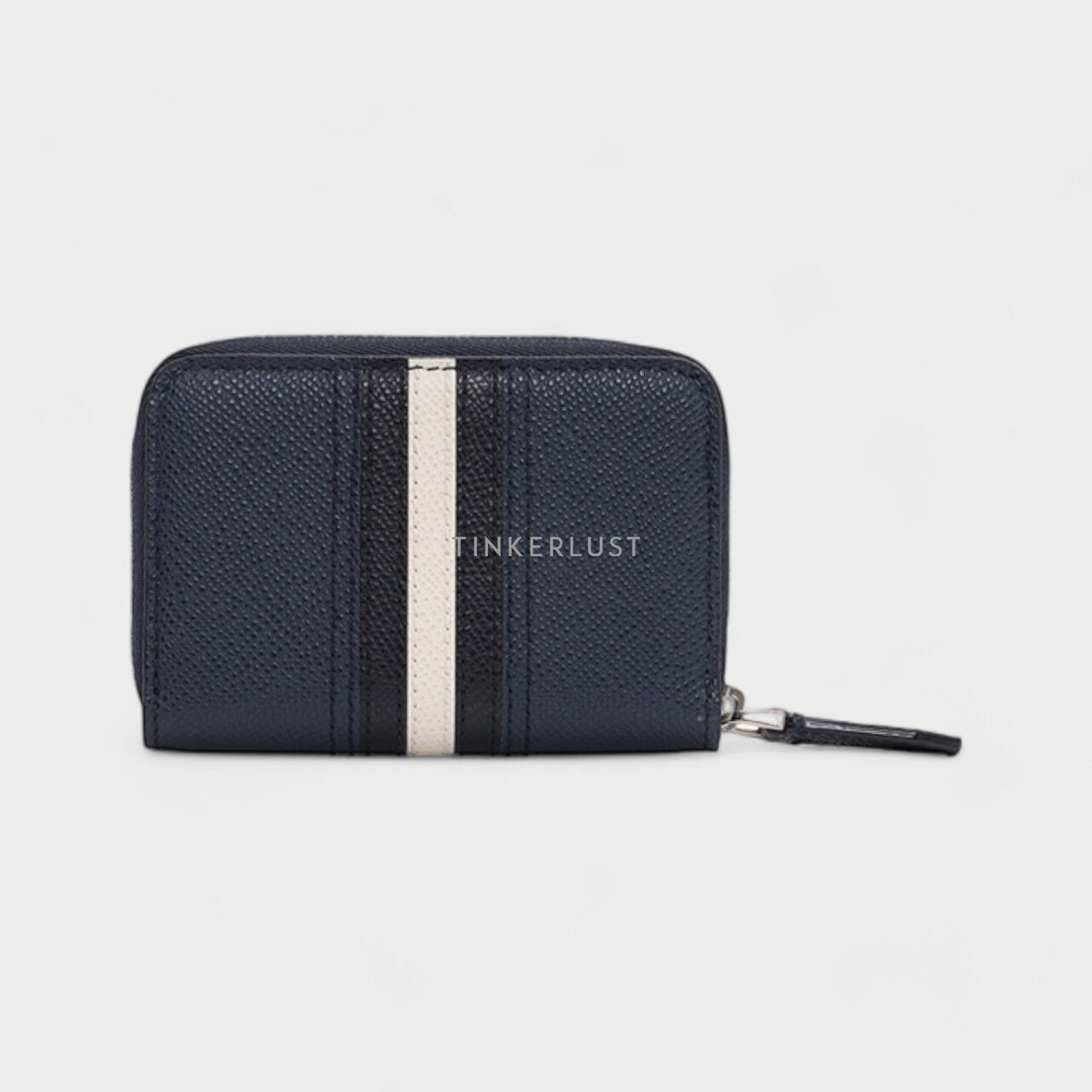 Bally Tivy Coin Wallet in Navy Embossed Bovine Leather with Stripe Wallet