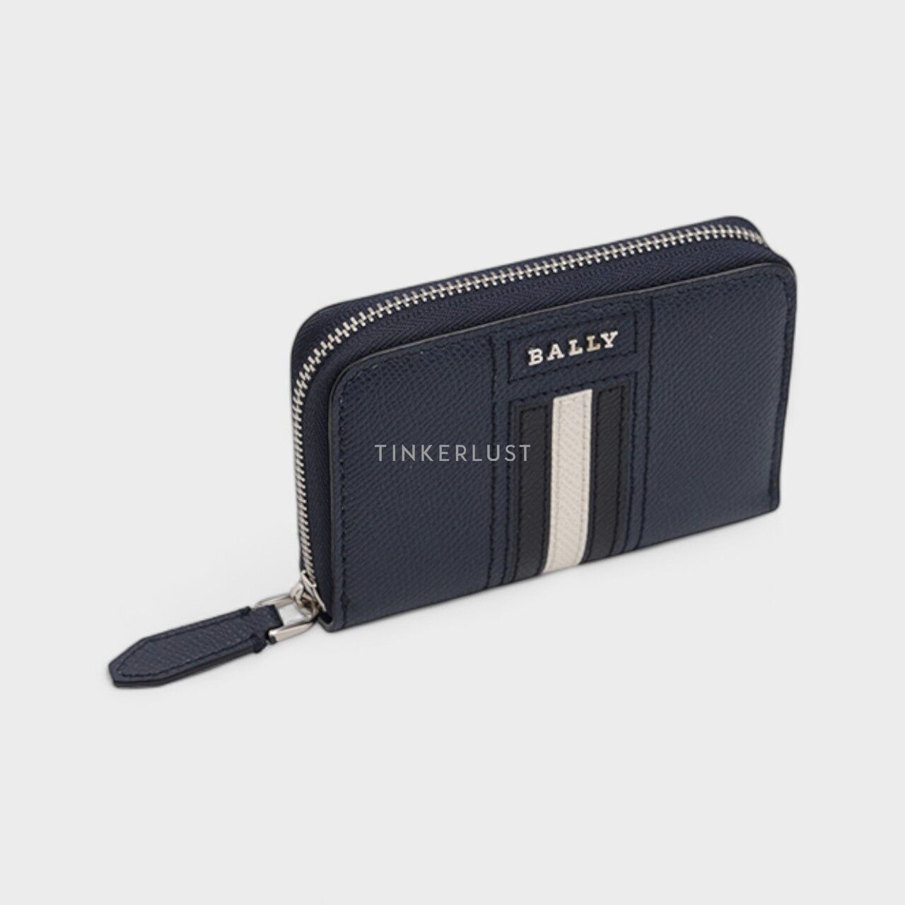 Bally Tivy Coin Wallet in Navy Embossed Bovine Leather with Stripe Wallet