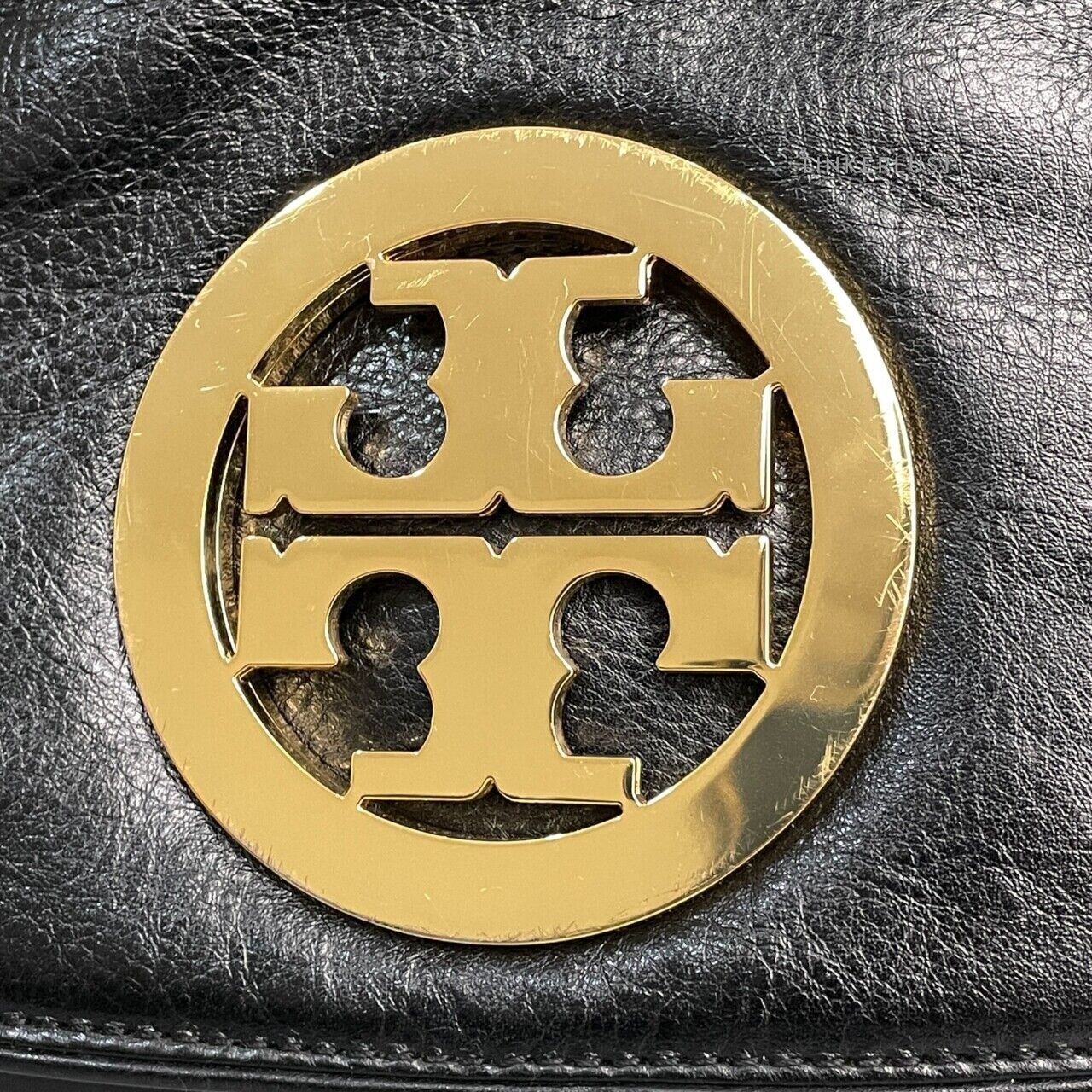 Tory Burch Logo Black Leather Shoulder Bag