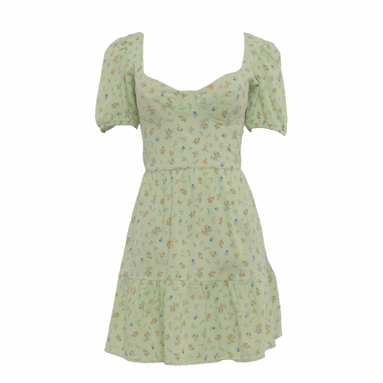 Stradivarius Green Floral Mini Dress