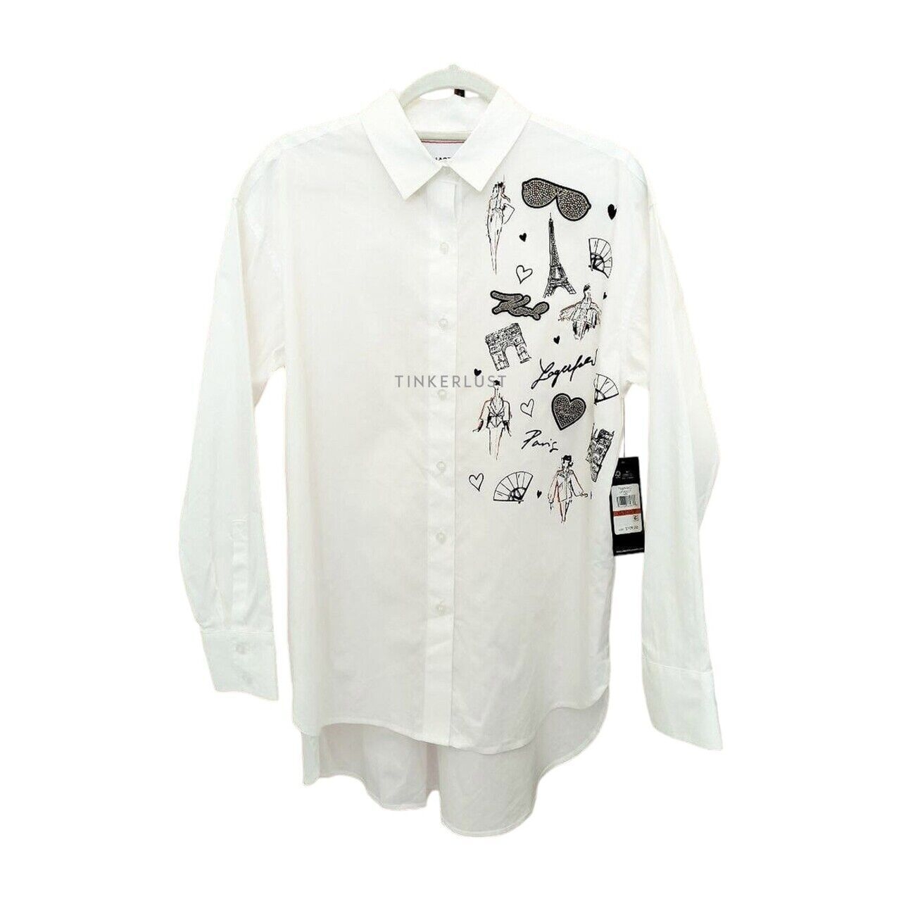 Karl Lagerfeld Woman Longsleeve White Shirt with Eiffel Paris Logo