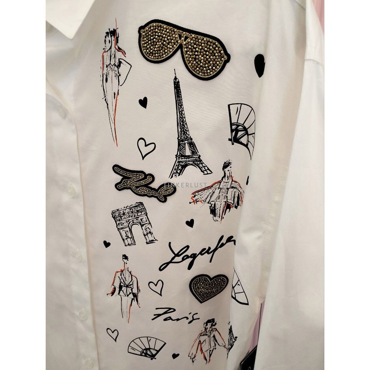 Karl Lagerfeld Woman Longsleeve White Shirt with Eiffel Paris Logo