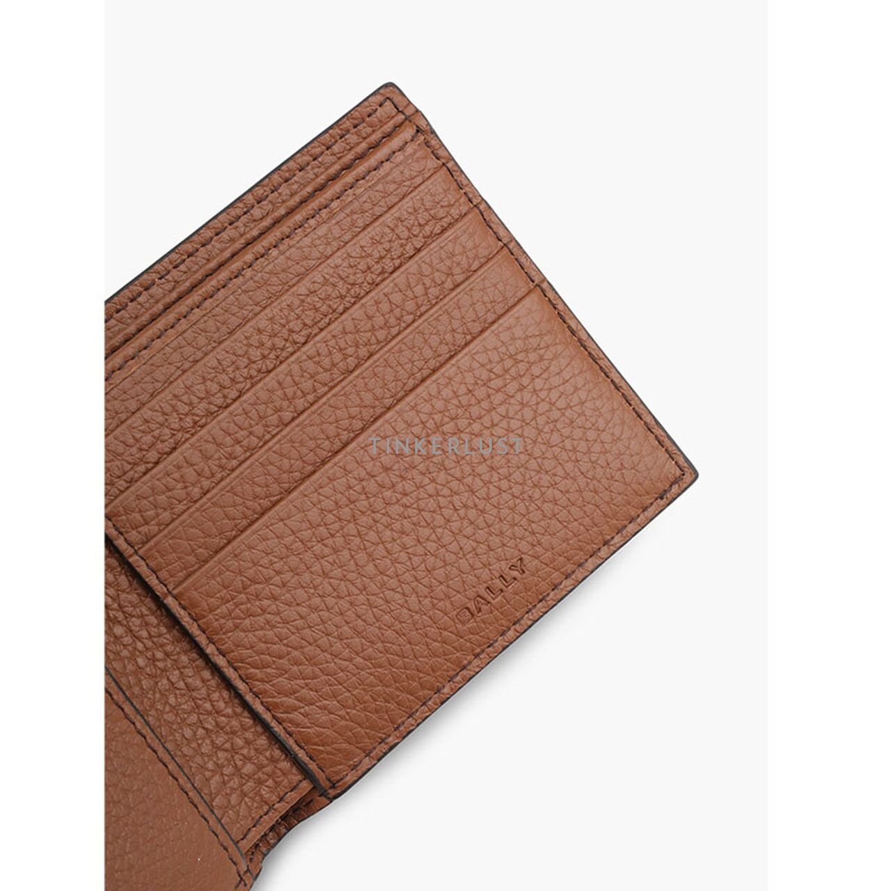 Bally Ribbon Bi-Fold Wallet in Brown Grained Leather with 8 Card Slots Wallet