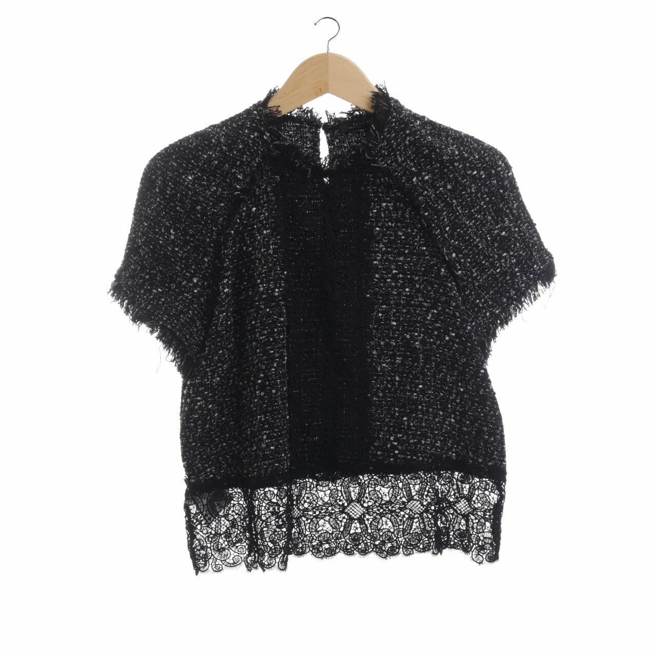 Zara Black Tweed Lace Blouse
