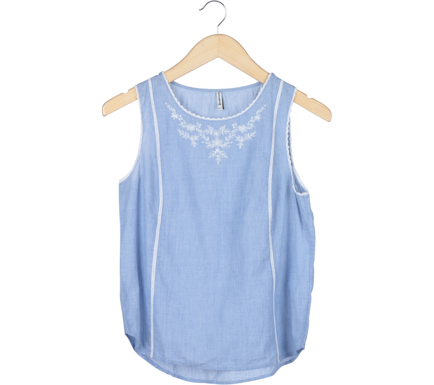 Stradivarius Blue And White Floral Sleeveless Embroidery Blouse