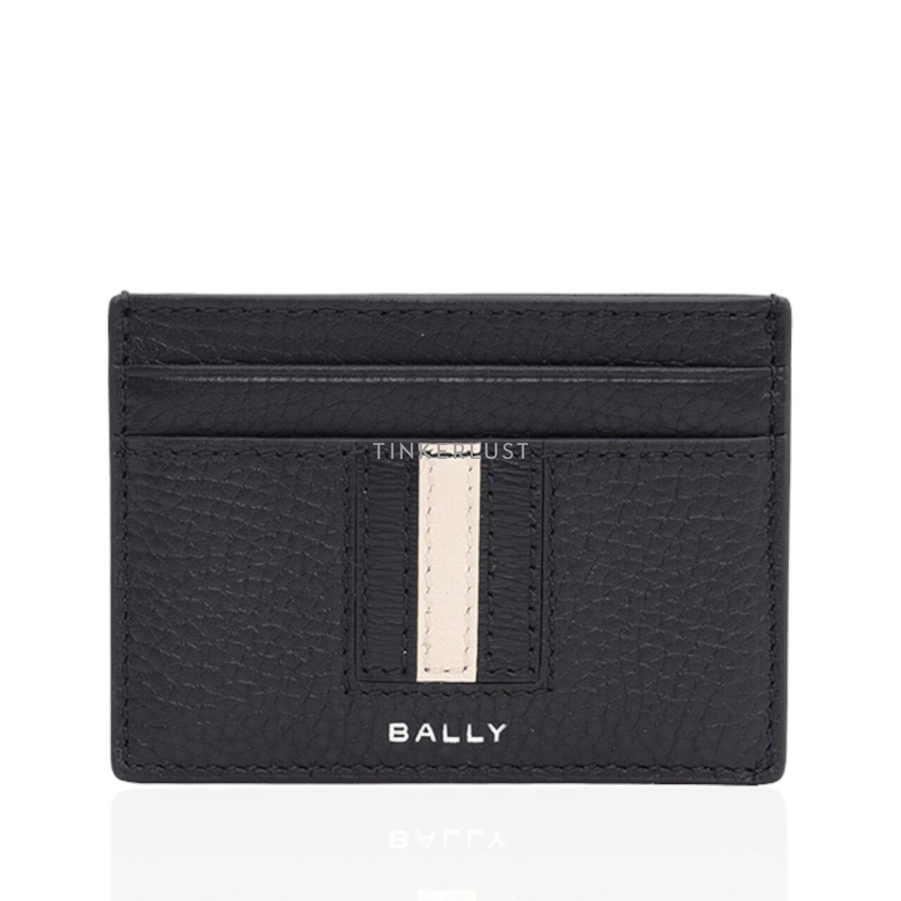 Bally Ribbon Card Holder in Black Grained Leather Wallet