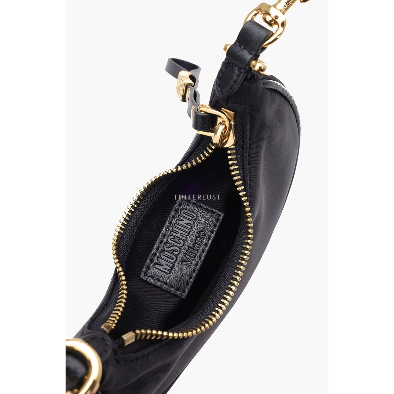 Moschino Mini Logo-Lettering Chain Linked in Black GHW Sling Bag