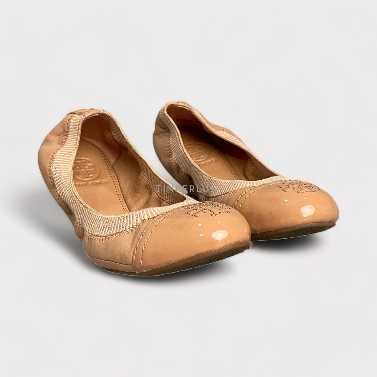 Tory Burch Nude Leather And Elastic Gabby Scrunch Ballet Flats