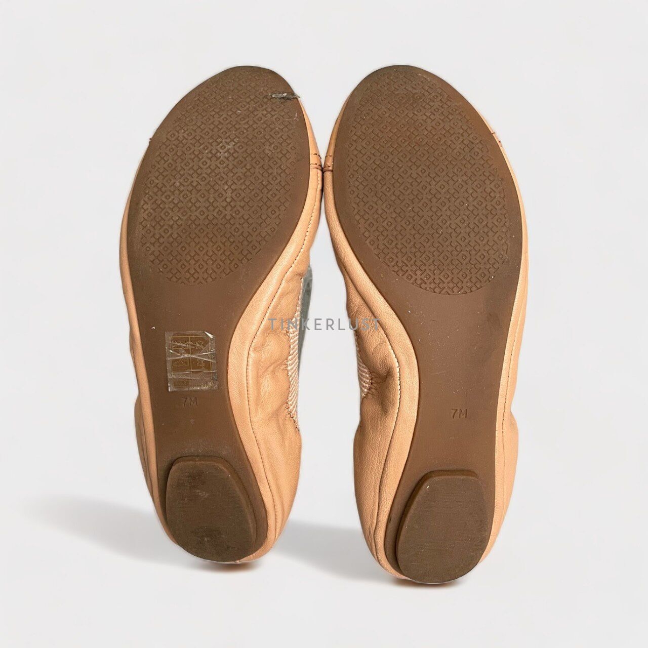 Tory Burch Nude Leather And Elastic Gabby Scrunch Ballet Flats