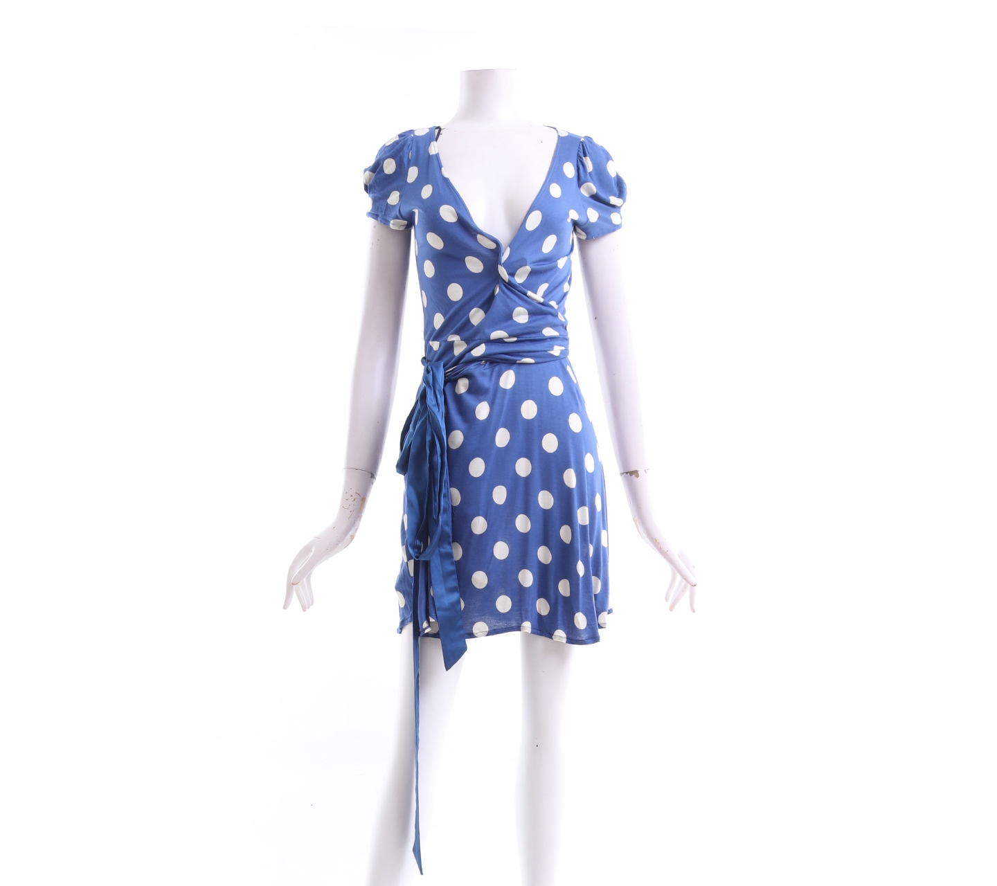 Zara Blue Polka Dot Wrap Mini Dress