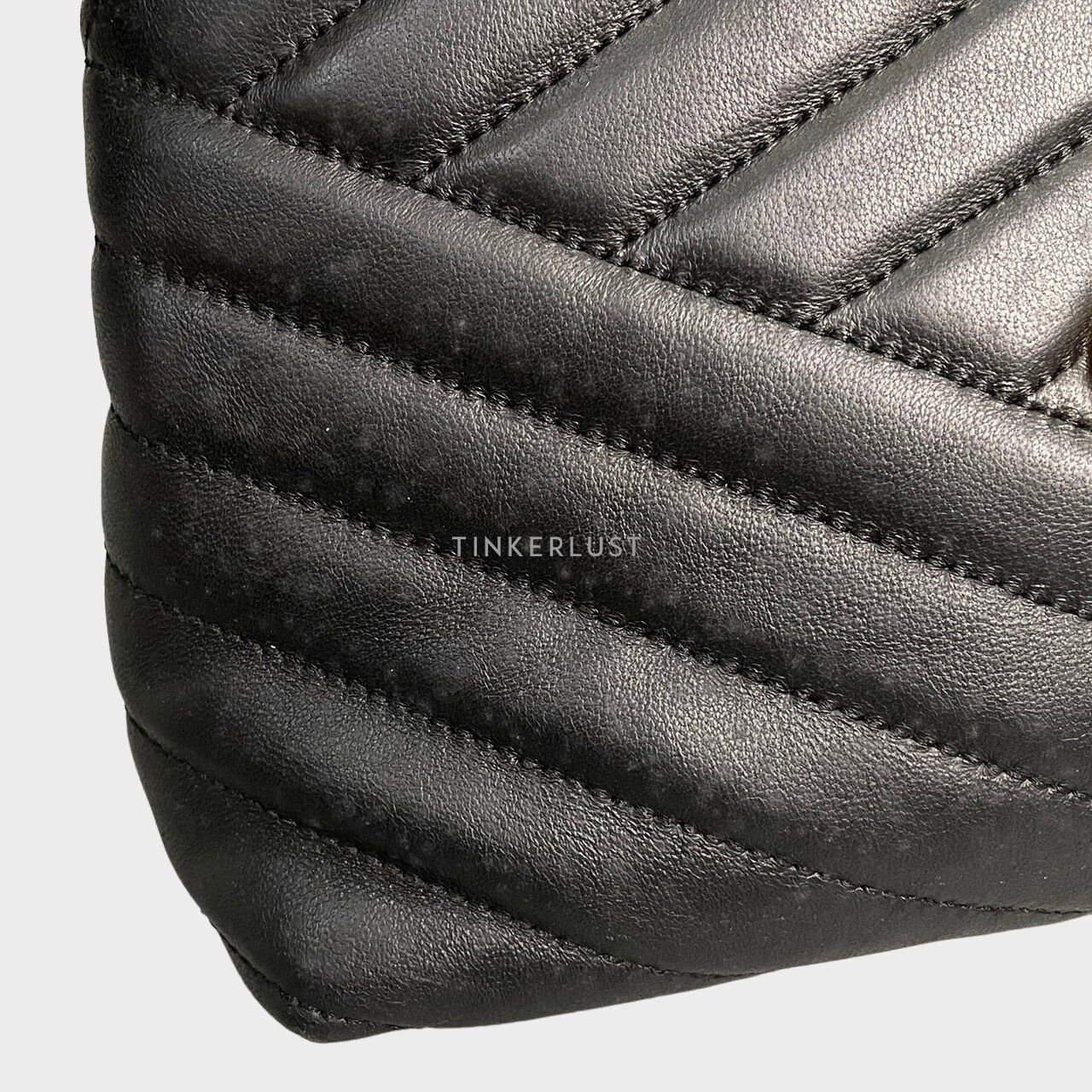 Tory Burch Kira Chevron Convertible Small Black Leather GHW Sling Bag