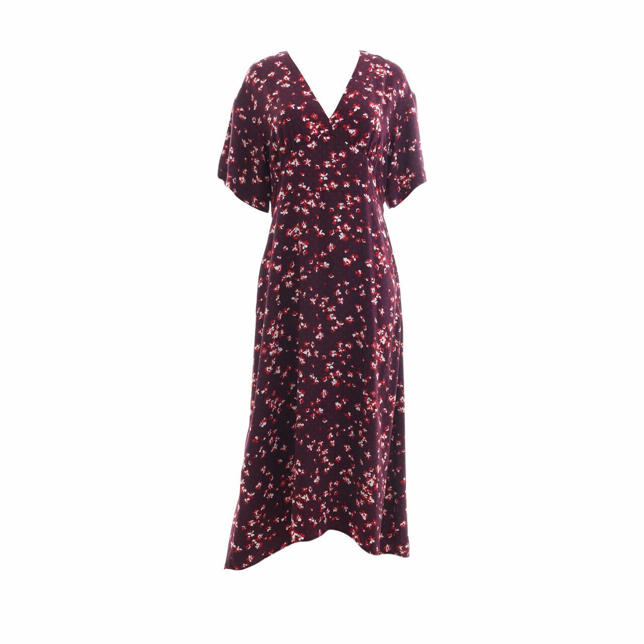 H&M Purple Wine V-Neck Floral Midi Dress