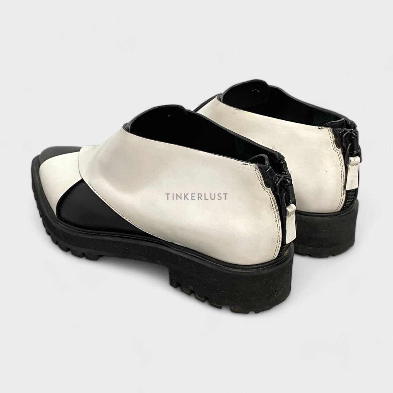 Proenza Schouler Black & White Leather Colorblock Pattern Loafers