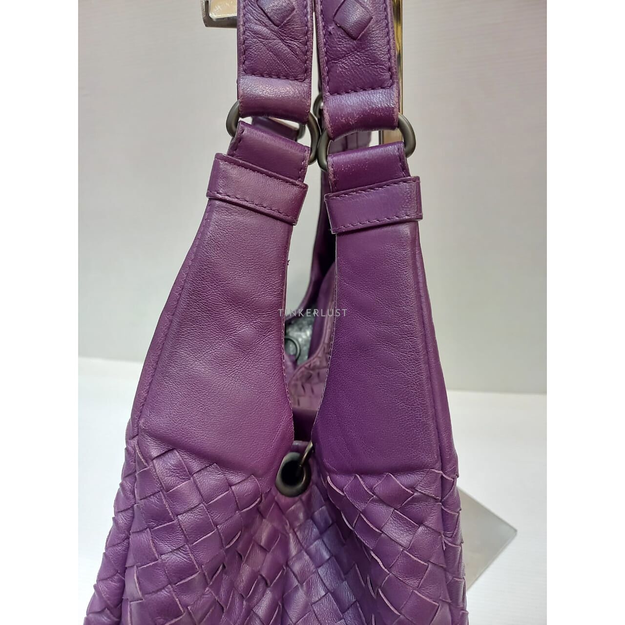 Bottega Veneta Campana Small Hobo Intrecciato Purple Shoulder Bag