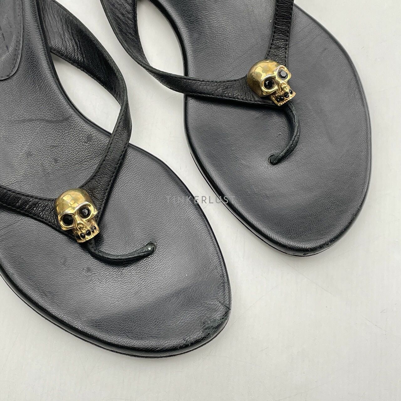 Alexander McQueen Black Skull Thong Sandals