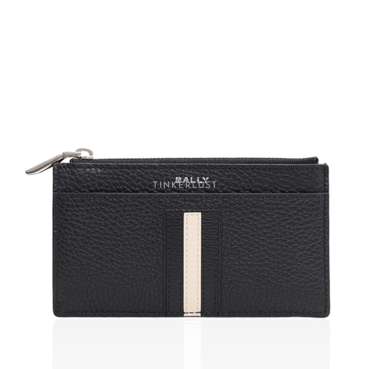 Bally Ribbon Business Card Holder in Black Grained Leather Wallet